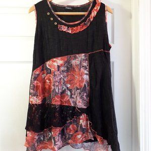 Papa Vancouver Sleeveless Tunic -  Size L - Black & Coral